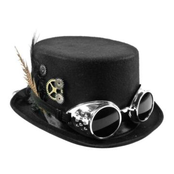 Hoed steampunk met bril zwart 57 cm