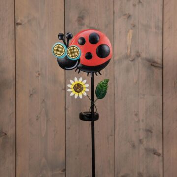 Solar tuinsteker lieveheersbeestje met rollende ogen 75 cm