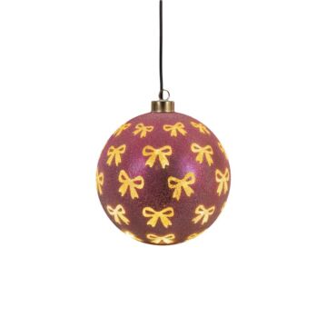 LED Draaiende Glazen Kerstbal Roze met Strikjes 15 cm - Anna's Collection