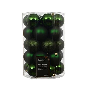 Kerstballen Shiny-Matt-Glitter Ø8 cm Pine green set van 34
