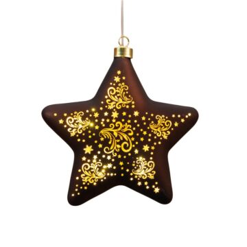 Kersthanger ster glas met sterren donkerbruin/goud 19 cm - Anna’s Collection